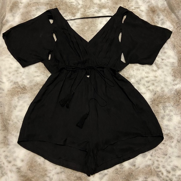 T.C. Elli’s Pants - Black Women’s V-Neck Drawstring Romper Shorts